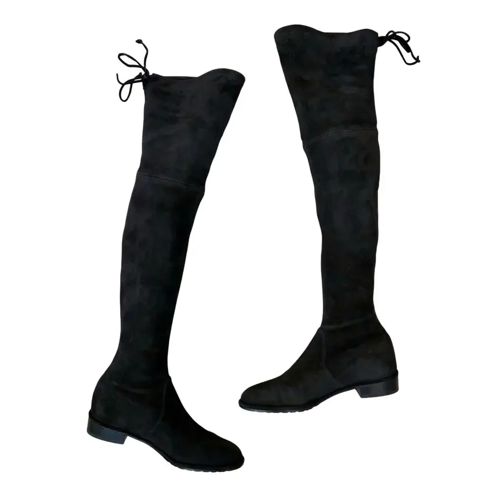 Stuart Weitzman Lowland Black Suede Over The Knee Boots Size 7M Chic Elegant